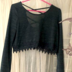 🌞 Foreign Exchange Y2K crop light sweater scoop strap back long sleeve women M